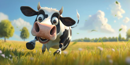 cartoon crazy cute cow smilingの素材