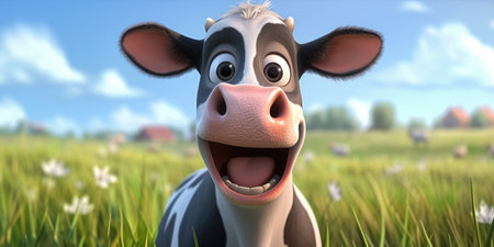 cartoon crazy cute cow smilingの素材