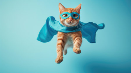 Superhero Cat Flying in color Capeの素材