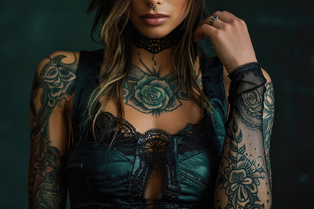 woman is dressed in leather harness and black leather lingerie for adult bdsm games.の素材