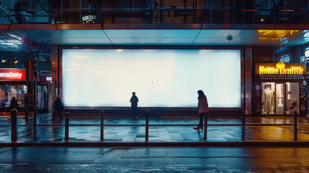 a London street pavement advertising board, we see the advertising board front, straight on, the board is blank whiteの素材