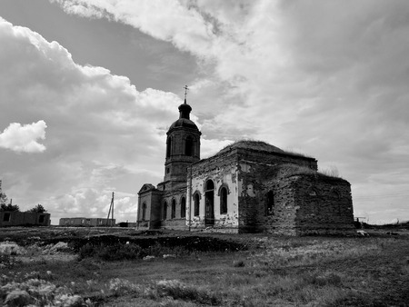 Old ruined church. Rural landscape.の写真素材