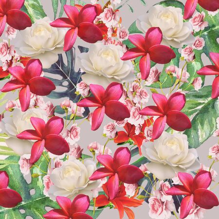 Abstract floral pattern on gray backgroundの写真素材