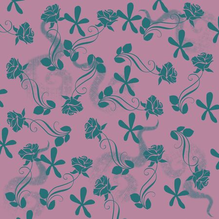 Pink floral pattern on green backgroundの写真素材