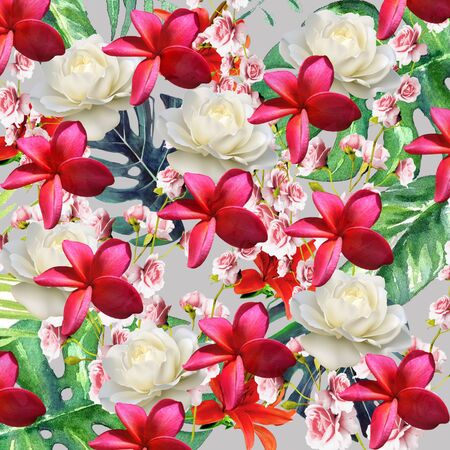 Abstract floral pattern on gray backgroundの写真素材