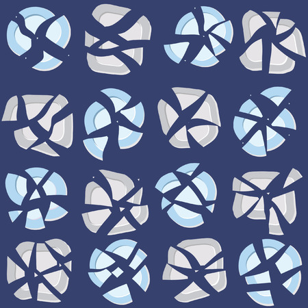 Seamless Pattern with Broken Grey and Blue Plates on a Dark Blue backgroundのイラスト素材