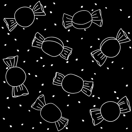 Seamless birthday pattern with abstract sweet candies on a black background のイラスト素材