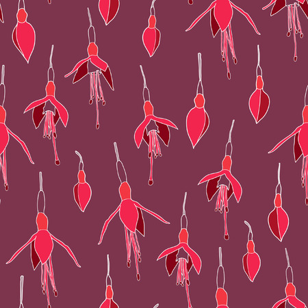 Seamless Deep Red Pattern with small flowers  のイラスト素材