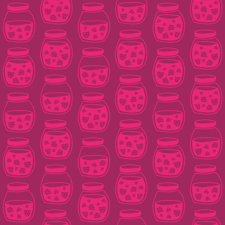 Red Pink seamless pattern with the Strawberry jam jars  のイラスト素材