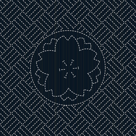Old japanese quilting. Sashiko with sakura flower. Needlework texture. Abstract backdrop. Geometric...