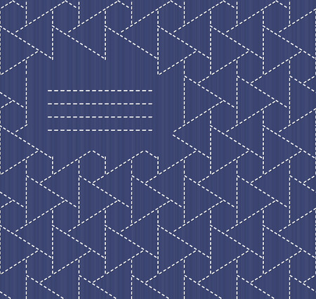 Monochrome sashiko motif with copy space for text. Japanese handiwork invitation. Text frame....