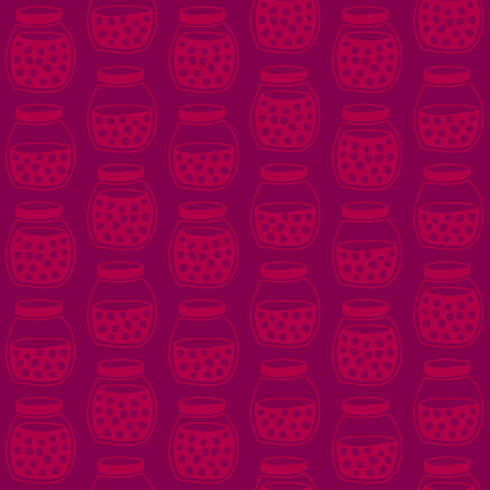 Deep seamless pattern with the cherry jam jars. Plain shadeless background with cherries for decoration or background.のイラスト素材