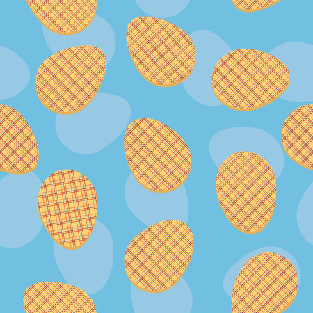 Stylized texture with plaid ornament on the eggs. Flat traditional background for decoration or backdrop.のイラスト素材