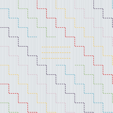 Traditional Japanese Embroidery Ornament and text frame. Colorful Sashiko motif - connected steps (dan-tsunagi).  Abstract vector backdrop. Needlework texture. Can be used as seamless pattern.のイラスト素材