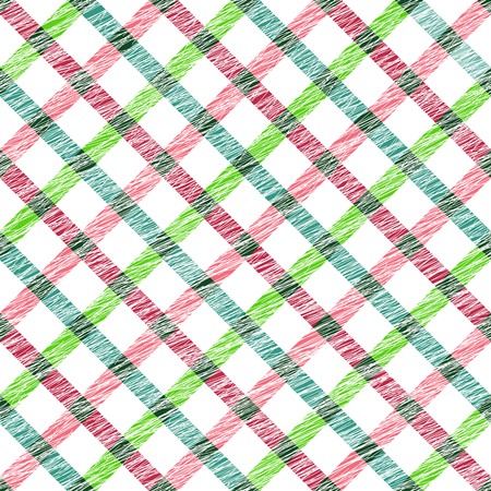Simple checkered template. Plain tartan background for decoration or backdrop. Brush strokes. Pattern fills. Abstract backdrop. Endless vector. Fabric with scratch lines.のイラスト素材