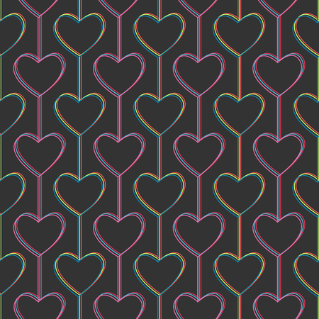 Hearts and lines. Seamless pattern. For Valentine's Day. Geometric. Stylized texture with hearts and lines. Contrast colors. Abstract background.のイラスト素材