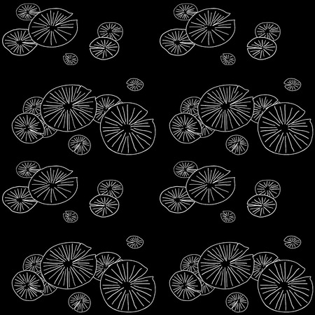 Black and White seamless pattern with round lily pads in the pond.のイラスト素材