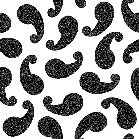 Polygonal paisley background. Seamless pattern. Monochrome. Low-poly polygonal textures. Abstract backdrop made of triangles. Geometric paisley backdrop.のイラスト素材