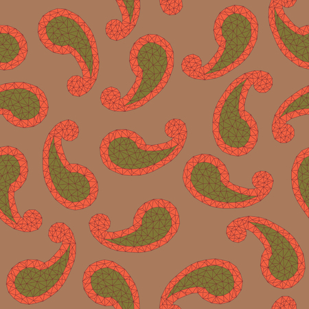 Geometric paisley backdrop. Seamless pattern. Low-poly polygonal textures. Abstract backdrop made of triangles. Polygonal paisley background.のイラスト素材