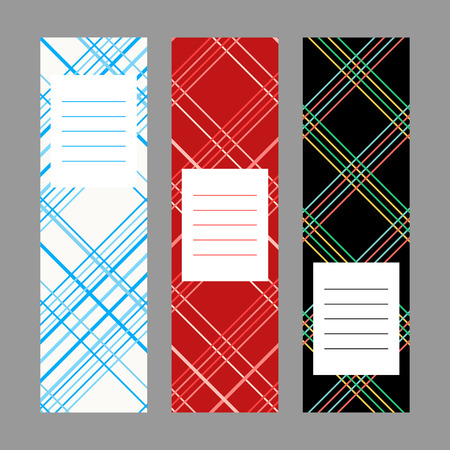 Set of Plaid Vertical Banners. Abstract Geometric ornaments. Vector Illustration for print, flyer or leaflet. Simple design for invitation, postcard or poster.のイラスト素材