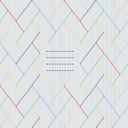 Traditional Japanese Embroidery Ornament with colorful weaving and text frame.  Stylized Sashiko motif - cypress fence (higaki). Abstract vector backdrop. Needlework texture. Can be used as seamless pattern.のイラスト素材