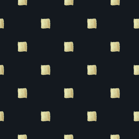 Seamless pattern with gold squares on black background. Square background. Golden paint. Seamless pattern. Pattern fills. For wallpaper or printing on fabric.の写真素材
