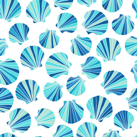 Round blue seashells. Seamless pattern. Stylized texture. Abstract pattern. Endless backdrop. Ocean life. For wallpaper, pattern fills, webpage background, surface textures.のイラスト素材