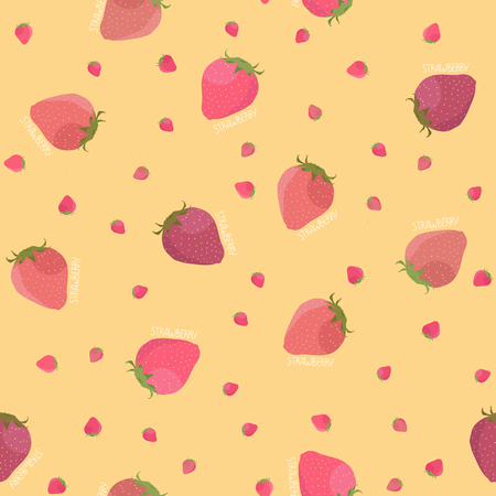 Abstract strawberry texture. Seamless pattern. Fruit background. Red and pink berries. Summer harvest endless backdrop. Dessert template. For wallpaper, pattern fills, web page background.のイラスト素材