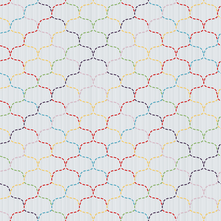 Wavy sashiko texture. Abstract Seamless patterns. Colorful stitches on the white background. Japanese embroidery ornament for pattern fills, handicraft for decoration.のイラスト素材