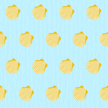 Yellow scallop on the blue background in borderless pattern, Pilgrims navigation sign, Symbol of the Camino de Santiago in Spain.のイラスト素材