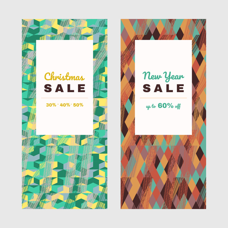 Christmas offer, Shopping sale design, New Year offer in colorful banner set with abstract texture, Discount flyer design, Frame, leaflet or web banner for Holiday shop sign.のイラスト素材