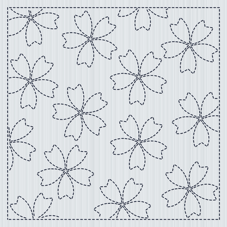 Embroidery ornament with blooming sakura flowers with great needlework texture.のイラスト素材