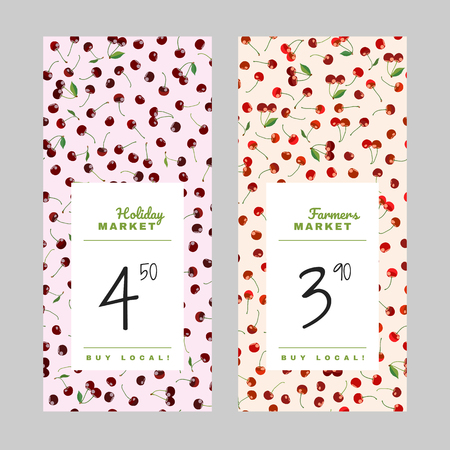 Holiday market banner set of colorful cherry price templates, berry frame, leaflet or web banner.のイラスト素材