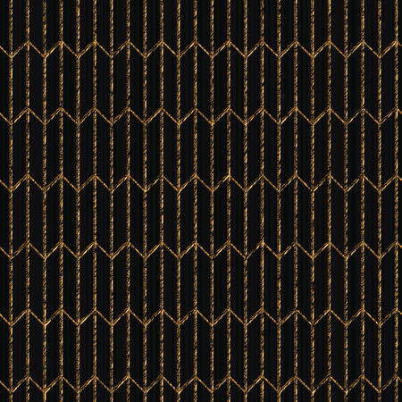 Asian motif. Seamless pattern based on japanese sashiko. Scratched golden ornament on the black background. Abstract backdrop. Simple texture for web-page background, decoration or pattern fills.のイラスト素材