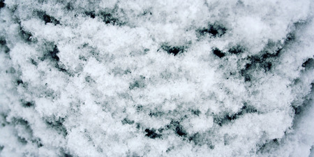 Tree trunk covered with snow. Fluffy snowflakes on the roof. Natural background. Cold winter day. Close up. Winter in Russia. Wide photo.の写真素材
