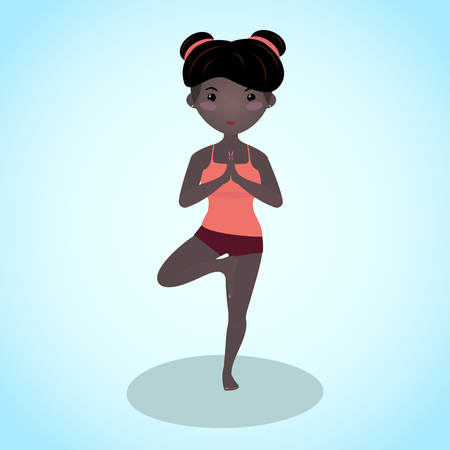 Smiling girl doing yoga. Cartoon character.のイラスト素材