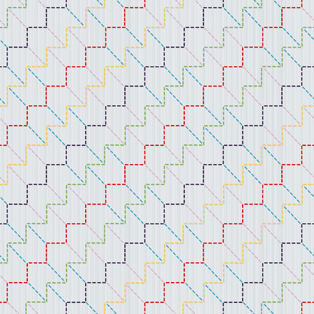 Sashiko kimono pattern. Abstract seamless texture. Japanese embroidery ornament. Colorful stitches...