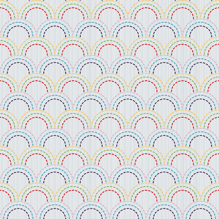 Sashiko texture with fish scale motif. Kimono pattern. Abstract seamless texture. Classic japanese quilling. Needlework texture. For handiwork, decoration or printing on fabric.のイラスト素材