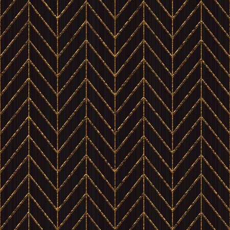 Scratched weaving. Asian ornament. Seamless pattern based on japanese sashiko. Golden motif on the black background. Abstract geometric backdrop. For decoration, wallpaper or surface textures.のイラスト素材