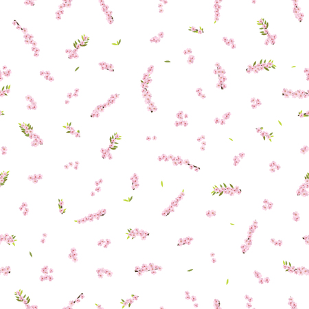 A plum tree branch in bloom. Spring motif. Seamless pattern. Spring Bloom. Isolated on white. Garden background. Japanese ume tree.のイラスト素材