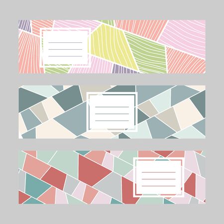 Set of horizontal banners. Text frame. Abstract textures. Diagonal series. Pale colors. Simple design for a bookmark, flyer or poster.のイラスト素材