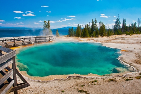 The Blue Spring Pool in Yellowstone National Parkの写真素材