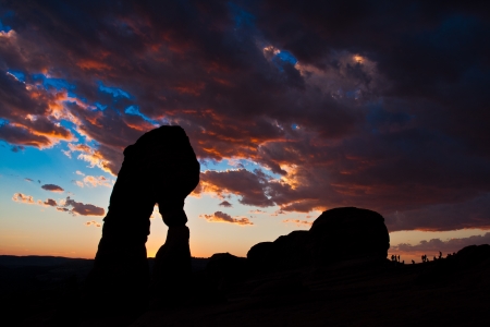 Dedicate Arch Sunset in Arches National Park, Utahの写真素材