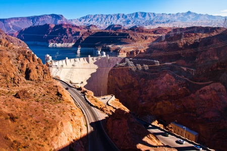 Hoover Dam across the Border of Nevada and Arizonaの写真素材