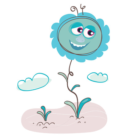 Blue garden. Sky is blue, Hortius the flower is blue, everything is BLUE. Art Vector Illustration.のイラスト素材