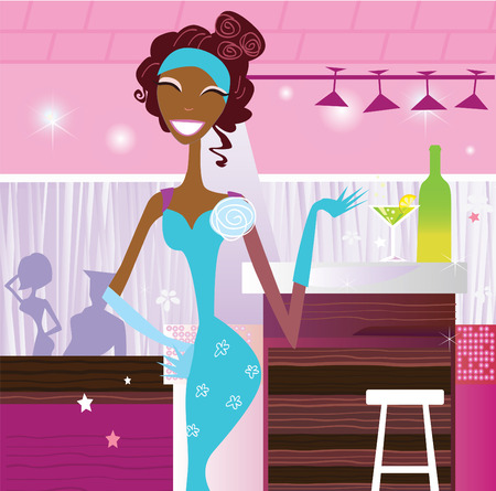 Girl in bar. Lifestyle fashion illustration  in the disco club. VECTOR.のイラスト素材