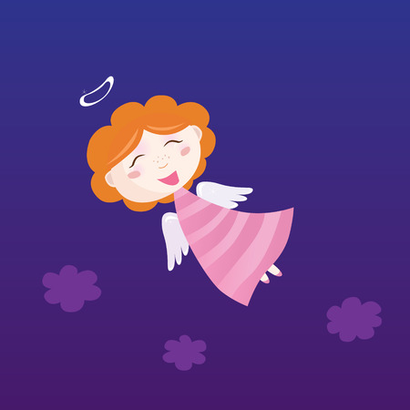 Little christmas angel. Romantic small christmas angel with white wings, symbol of christmas evening. Vector Illustration.のイラスト素材
