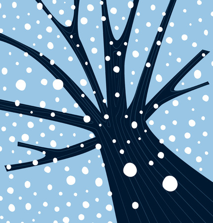 Winter tree with falling snow. Tree with winter weather atmosphere. Vector Illustration.のイラスト素材