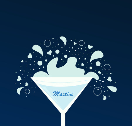 Martini drink in glass. Fresh martini drink on dark blue background. Vector Illustration of  alcohol drink.のイラスト素材