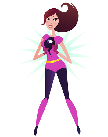 Super woman hero in pink costume isolated on white. Illustration.のイラスト素材